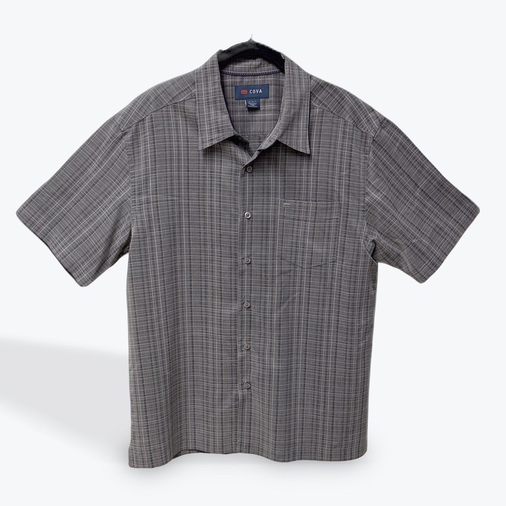 Cova Mens Gray Plaid Short Sleeve Button Down Shirt Size Medium Pocket Casual